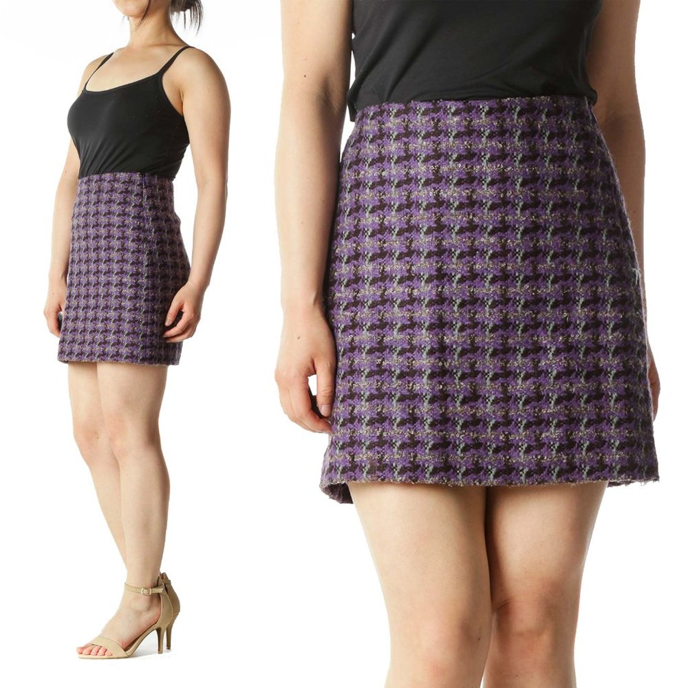 J.Crew Purple Houndstooth Mini Skirt